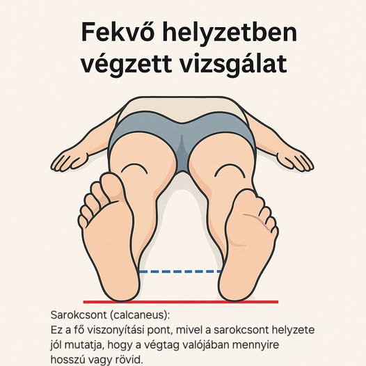 Fekvő helyzetben végzett végtaghossz-különbség vizsgálat illusztráció